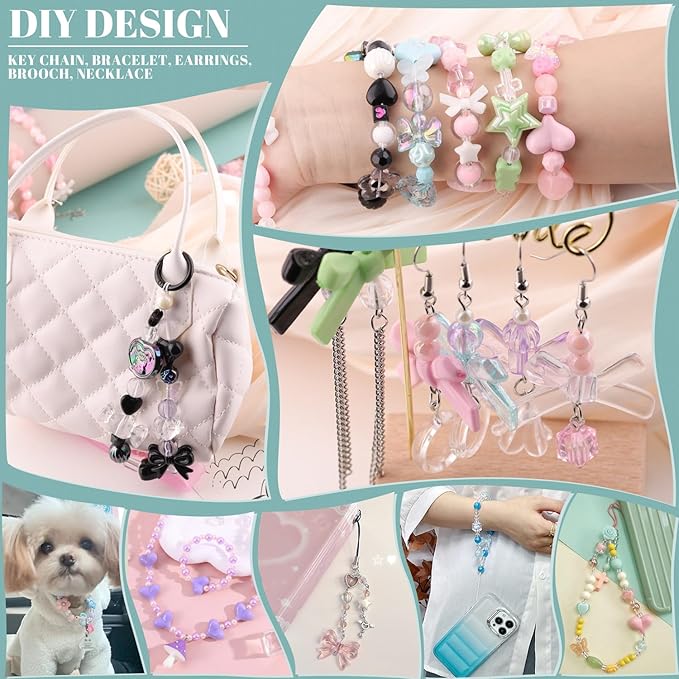 Assorted 170-230PCS Pink Acrylic Beads for Bracelet Making, Flower Bow Butterfly Candy GummyBear Aesthetic Bracelet Charms,Cute Beads for Jewelry Making DIY Necklace Keychain Phone Charm