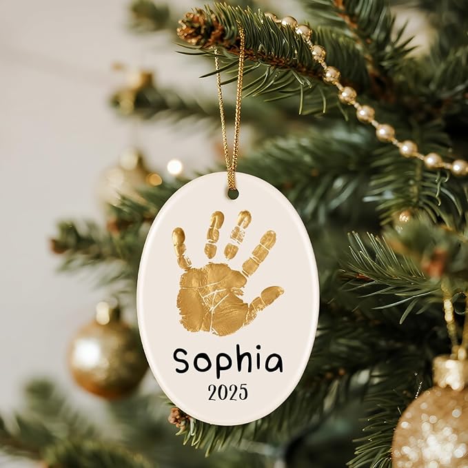 Baby Hand and Footprint Ornament - Baby's Frist Christmas Ornament with Custom Photo, Name, Date - Personalized Baby Gift, Newborn Keepsake, New Mom Gifts