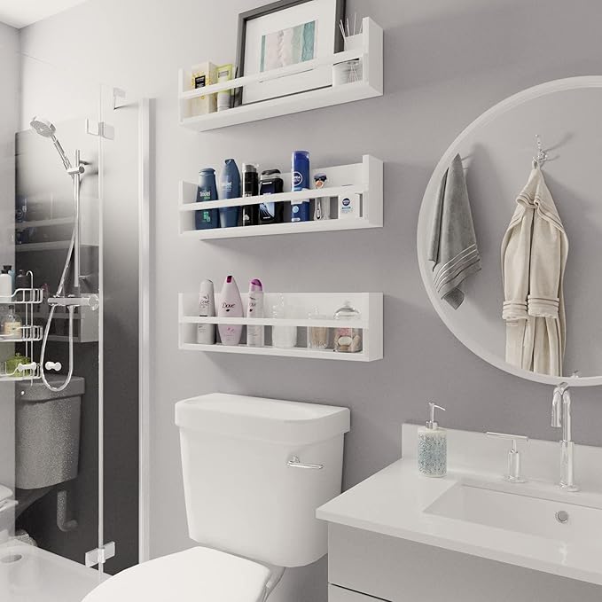 Brightmaison Polynez 30" Floating Shelves for Nursery & Kids, Multiuse Wall Shelf Set of 2 Wood Floating Shelf White