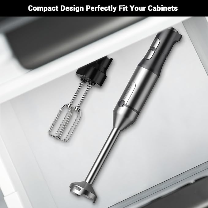 Immersion Blender RPM 16000±10% Hand Blender,15 Speed and Turbo Mode Hand Mixer, 3-in-1 Heavy Duty Copper Motor Stainless Steel Smart Stick with Egg Beaters and Chopper