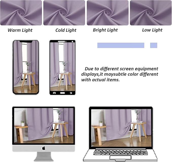 Simplebrand Ava Lilac Blackout Curtains for Bedroom 84 Inch Length 2 Panels Set, Solid Thermal Insulated Privacy Nursery Window Treatment Curtains Blackout Drapes, W40 x L84 Inch, Lilac