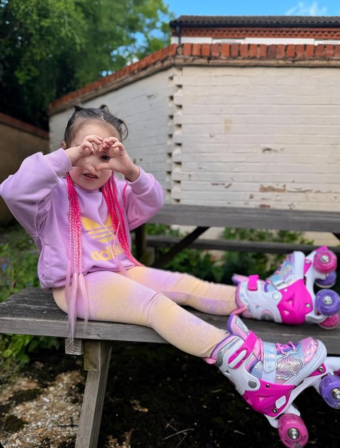 Nattork Kids Roller Skates for Girls Boys Kids, 4 Sizes Adjustable Quad Skates Butterfly and Flower with All Light up Wheels - Birthday Gift for Indoor Outdoor Sports