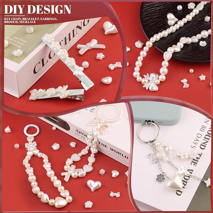Assorted 270-320PCS Mix ABS Imitation Pearl Beads for Bracelet Making, Bow Butterfly Heart Kawaii Aesthetic Acrylic Beads,Cute Bead for Jewelry Making DIY Necklace Keychain Phone Charms