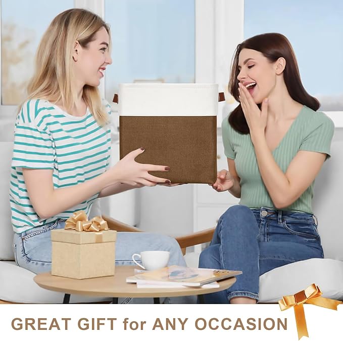 Collapsible Fabric Storage Cubes 11x11 Cube Storage Bins, 4 Pack Closet Baskets Box with Handles for Organizing, Shelf, Toys, Clothes, Home, Office, Nursery (Brown&White)