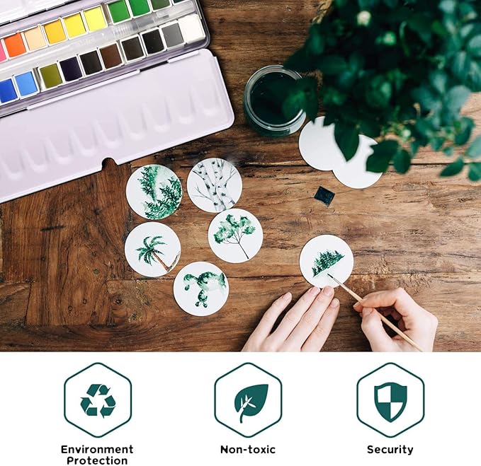 Watercolor Paint set, 24 Colors Premium Solid Watercolor Half Pans in Tin Box, 1 refillable Water Brush Pen, Art Pigment Kit Perfect for Artists Students Kids Beginners and Art Lovers