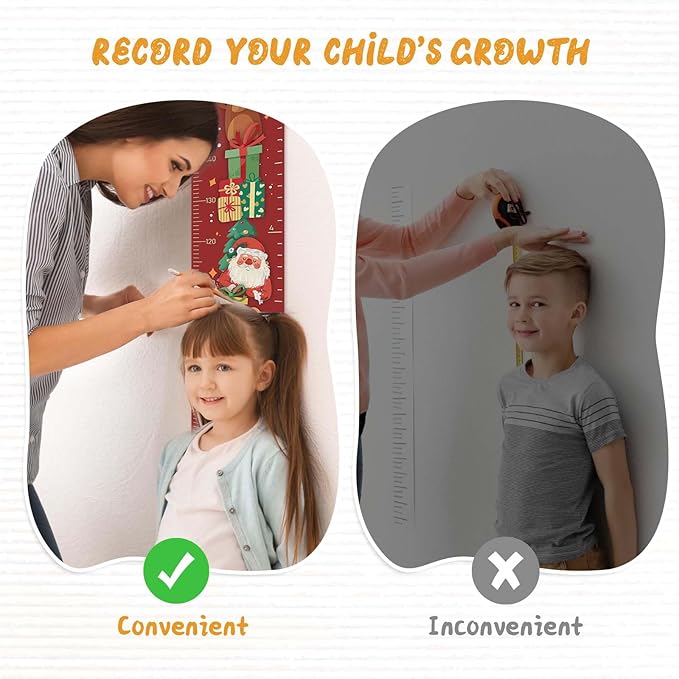 Personalize Name Baby Height Growth Chart, Christmas Theme Canvas&Wood Growth Chart for Wall Room Nursery Decor, Waterproof Measuring Wall Ruler, Wall Tape with Height Chart for Kids
