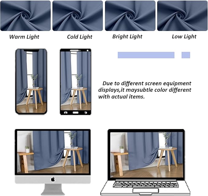Simplebrand Ava Denim Blue Short Blackout Curtains for Bedroom 54 Inches Long 2 Panels Set, Solid Thermal Insulated, Energy Saving Window Treatment Curtains Blackout Drapes, W40 x L54 Inch, Denim Blue
