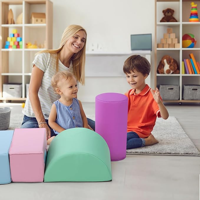 6-Piece Soft Toddlers Climbing Toys, Baby Foam Climbing Blocks for Babies Toddlers, Waterproof Foam Play Gym Climber Structures for Toddler 3, Indoor Climb and Crawl Activity Play Set (Suede Fabric)