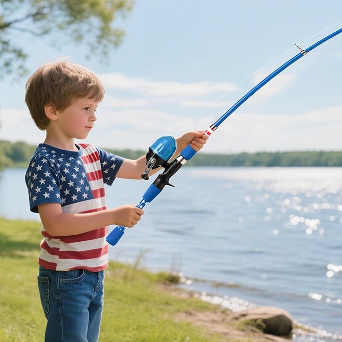 Kids Fishing Pole, Portable Telescopic Kids Fishing Poles for Boys and Girls, Fishing Rod and Reel Combo Kit with Tackle Box, and Fishing Net, Best Fishing Pole for Toddler Youth