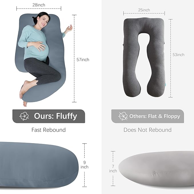 MOON PARK Pregnancy Pillows for Sleeping - U Shaped Full Body Maternity Pillow with Removable Cover - Support for Back, Legs, Belly, HIPS - 57 Inch - Grey - Cooling Cover