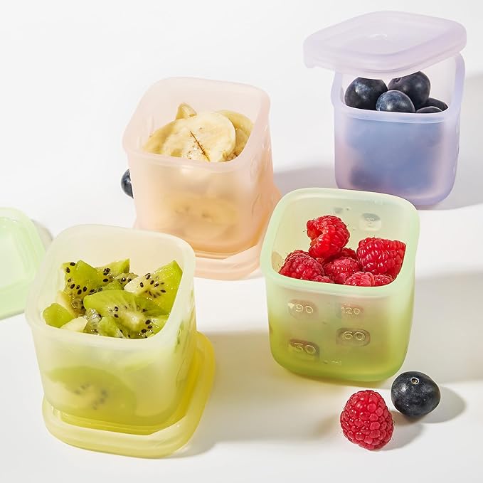 Olababy Clear Sense Silicone Storage Containers 4pk for Baby Food, Snacks, Formula, Puree, Sauce & More | Micro Plastic & BPA-Free | Daycare Essentials for Toddlers and Kids (Mint, 4 oz / 120 ml)