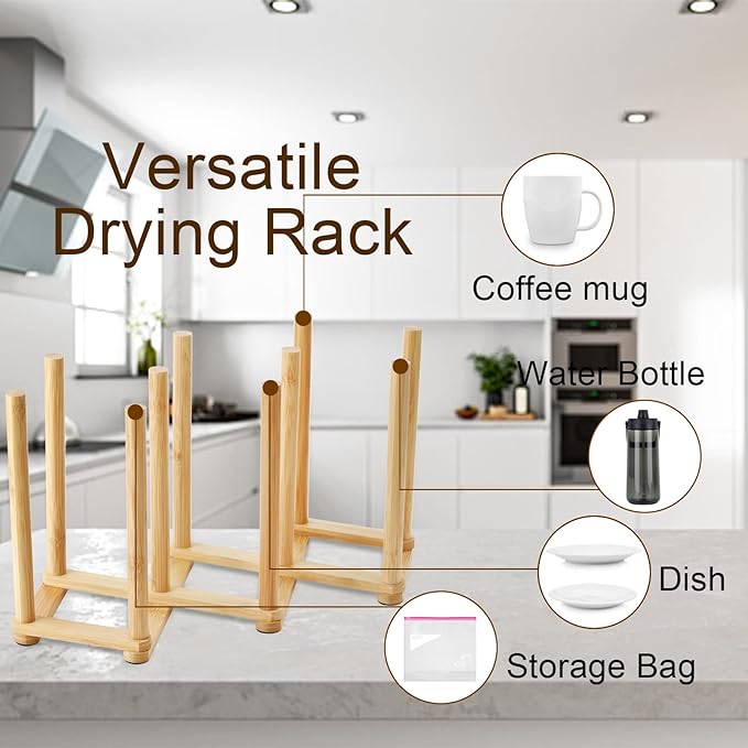 Yesland 2 Pack Wooden Bottle Drying Rack - Retractable Bamboo Dish Drying Rack Plastic Bag Drying Stander Holder for Water Bottles, Dish, Plate, Cup, Book, Pot Lid, Cutting Board, Reusable Baggies