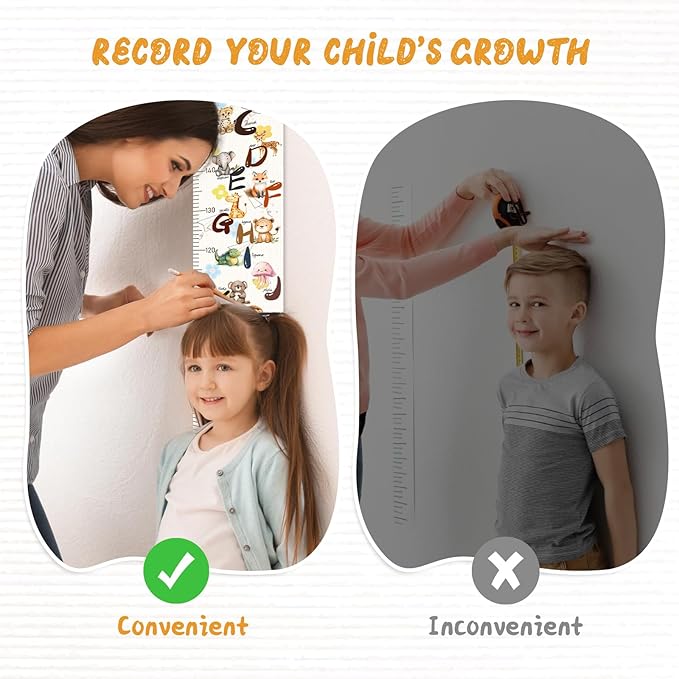 Personalized Name Baby Height Growth Chart, Letters Canvas Height Chart for Kids Baby Toddler Boys Girls, Canvas&Wood Growth Chart for Wall Room Nursery Decor, Hanging Rulers