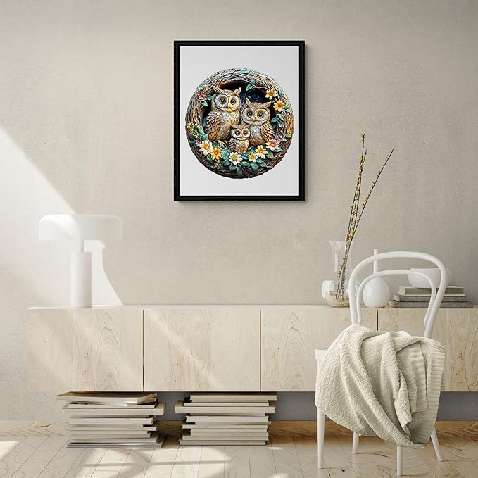 Wooden Puzzles for Adults and Kids - 3D Vision Effects Owl Family Wooden Jigsaw Puzzle - Unique Animal Shaped Wood Puzzles Adult - Creative Birthday Gift Family Game (200pcs)