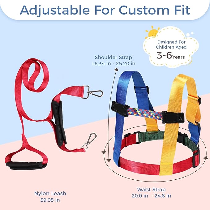JXM Safety Harness Leash for Autism and Special Needs Child (3-6 yrs), Child Adjustable Elopement Harness with Emergency Grab Handle and Tether, Keep Active Autistic/ADHD Kids Safe and Free Outdoors