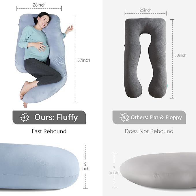 MOON PARK Pregnancy Pillows for Sleeping - Non Compressed Packaging, U Shaped Full Body Maternity Pillow with Removable Cover - Support for Back, Legs, Belly, HIPS - 57 Inch - Grey