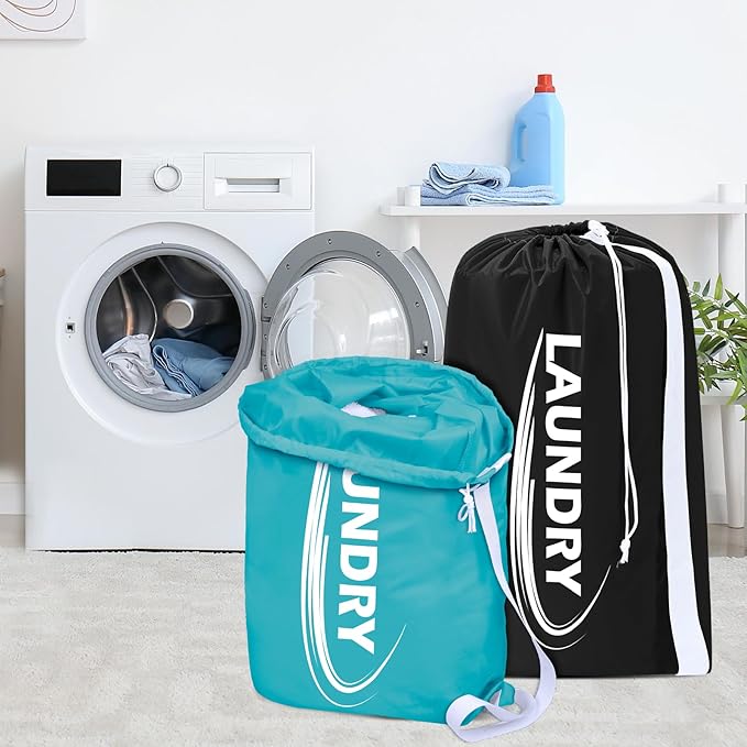 Sylfairy 2 Pack XL Laundry Bag with Strap,Heavy Duty Travel Laundry Bag,Rip-Stop Dirty Clothes Shoulder Bag with Drawstring,Easy Fit a Laundry Hamper or Basket Travel Essentials