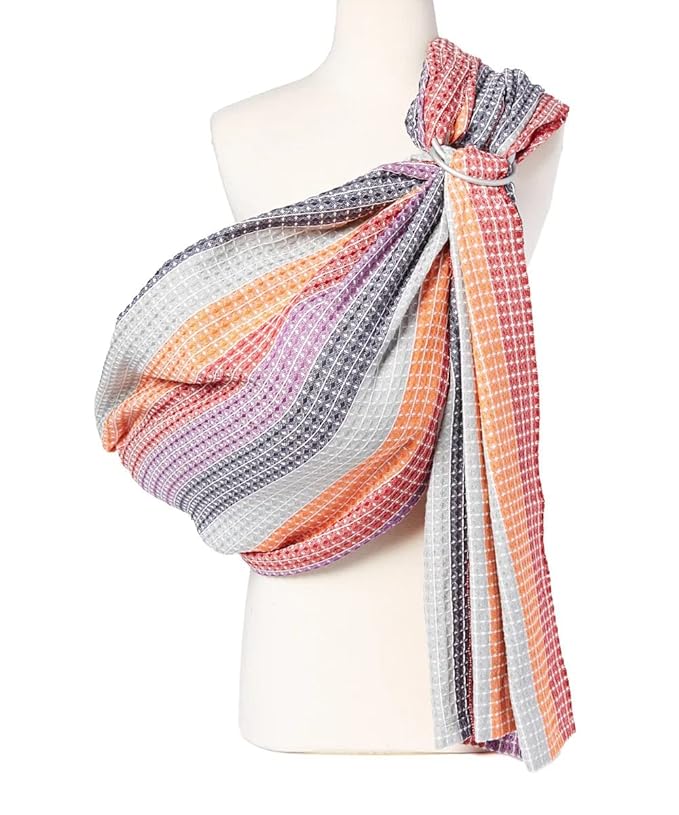 Hip Baby Wrap Ring Sling Baby Carrier for Infants and Toddlers - 100% Soft Cotton Baby Wraps Carrier for Babies 8-35 lbs - Perfect Baby Shower Gifts Moms and Dads - Nursing Cover (Rainbow Honeycomb)