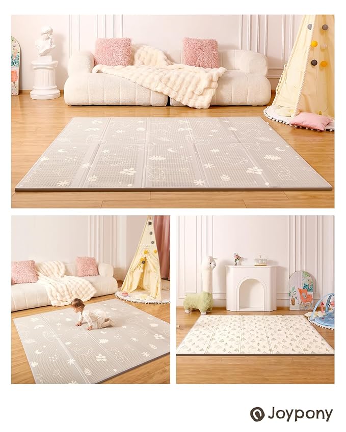 Baby Play Mat, 79" X 71" X 0.6" Extra Large & Thick Reversible Foldable Play Mats for Babies and Toddlers, Anti-Slip Portable Baby Floor Mat for Tummy Time, Baby Mat for Floor with Travel Bag