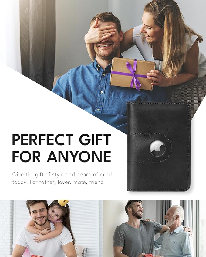 ALLIVE Passport Holder for Travel, Genuine Leather Passport Holder with Airtag Women Men,Travel Must Haves Airport Essentials, Passport Cover Travel Gifts Black