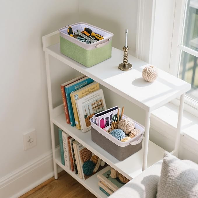 BALEINE 3 Pack Fabric Storage Bins for Shelves, Linen Storage Baskets for Organizing, Decorative Closet Bins for Clothes, Home (Lavender, 12"x8"x8")
