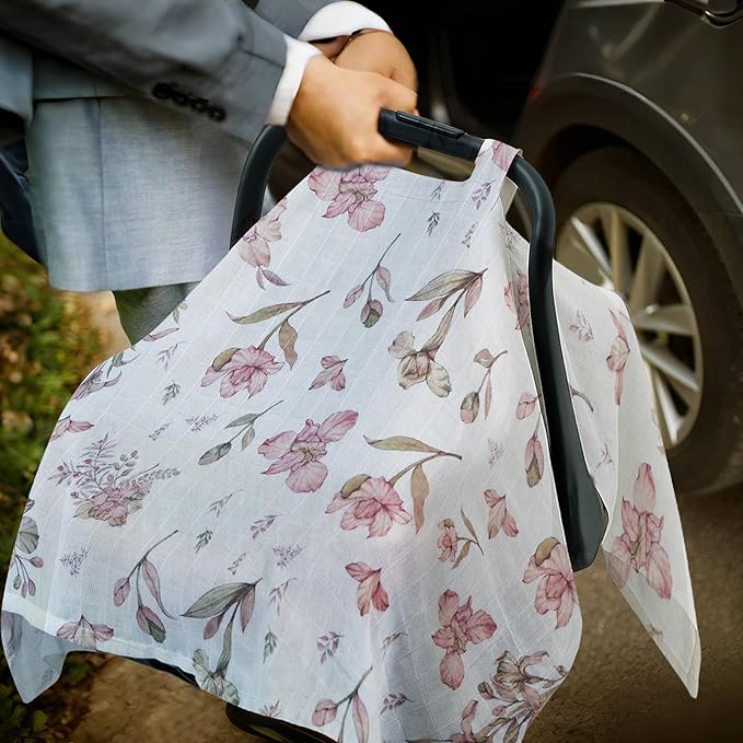 80S Muslin Car Seat Cover for Babies - Soft & Breathable Infant Carrier Canopy, Lightweight Sunshade for Summer, Universal Fit for Baby Boys & Girls