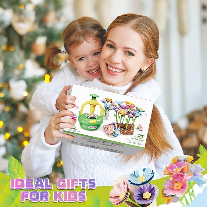 Plunack Flower Bouquets Toys for Kids Age 4-8, Flower Press Kit DIY Flowers Making Craft Kit for 4 5 6 7 Year Old Girls Arts & Crafts Toys Educational Handmade Activity Set, Birthday Gift for Girls 3+