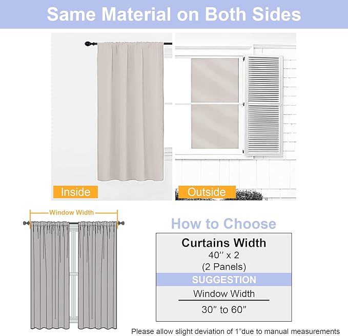 Simplebrand Ava Natural Blackout Curtains for Bedroom, 72 Inch Length, 2 Panels Set, Privacy Thermal Insulated Rod Pocket Window Curtains for Patio, French Door, W40 x L72 Inch