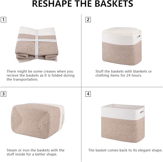 OIAHOMY Storage baskets for Shelf, Toy Storage Basket, Collapsible Storage Bins, Blanket Basket Living Room, Closet Storage for Bedroom, 15 x 9.8 x 11.8 Inches-Pack of 2-Brown, FSB-H-P-02