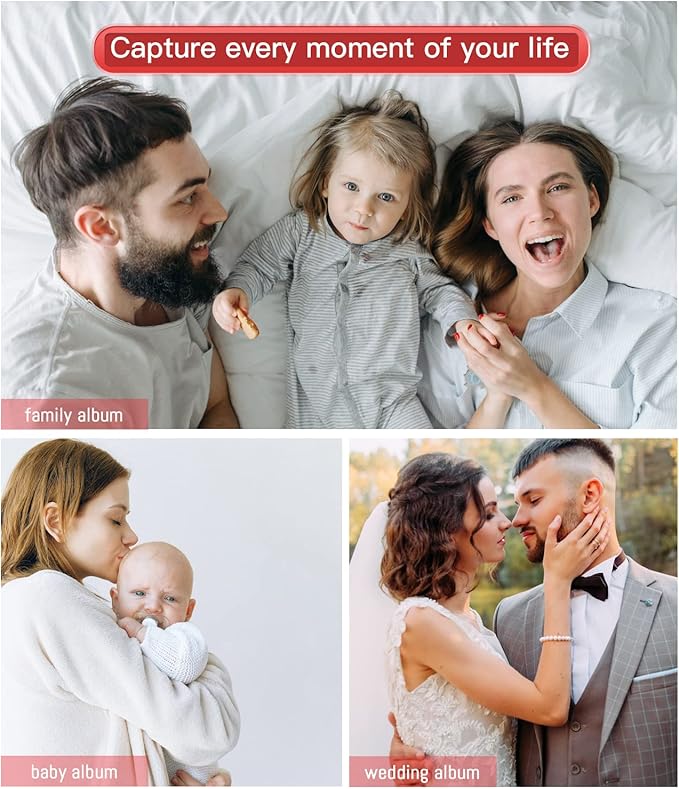 popotop Photo Album Self Adhesive with Picture Display Window,60 Pages DIY Scrapbooking Supplies Kit for 4x6 8x10 Picture,Linen Cover Memory Book for Baby Wedding, with Scraper and Metallic Pen