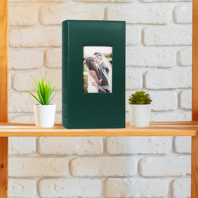RECUTMS Photo Album 4x6 300 Photos Leather Cover Picture Book with 300 Horizontal Pockets, Slip-in Picture Albums for Family Wedding Baby Vacation (Dark Green)