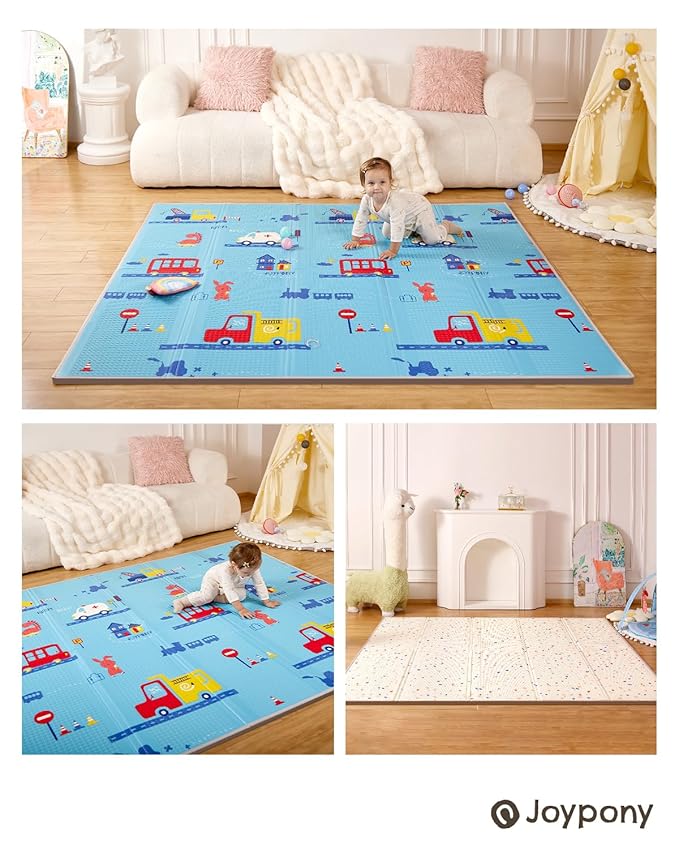 Baby Play Mat, 79" X 71" X 0.6" Extra Large & Thick Reversible Foldable Play Mats for Babies and Toddlers, Anti-Slip Portable Baby Floor Mat for Tummy Time, Baby Mat for Floor with Travel Bag