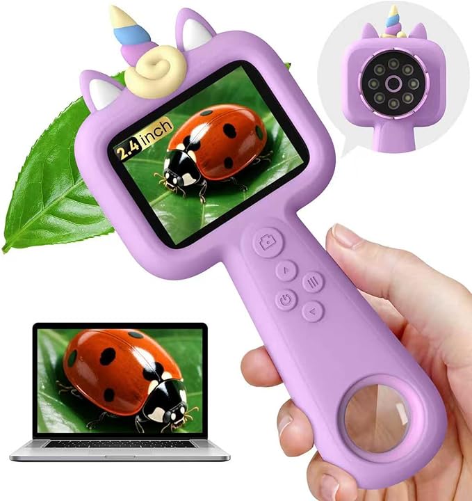 Microscope for Kids - Mini Pocket Kid's Microscope Handheld, 2.4" - 600X FHD Digital Microscope Educational Science Toys, Outdoor Toys for Kids Ages 4-8 8-12, Boys & Girls Christmas Birthday Gifts