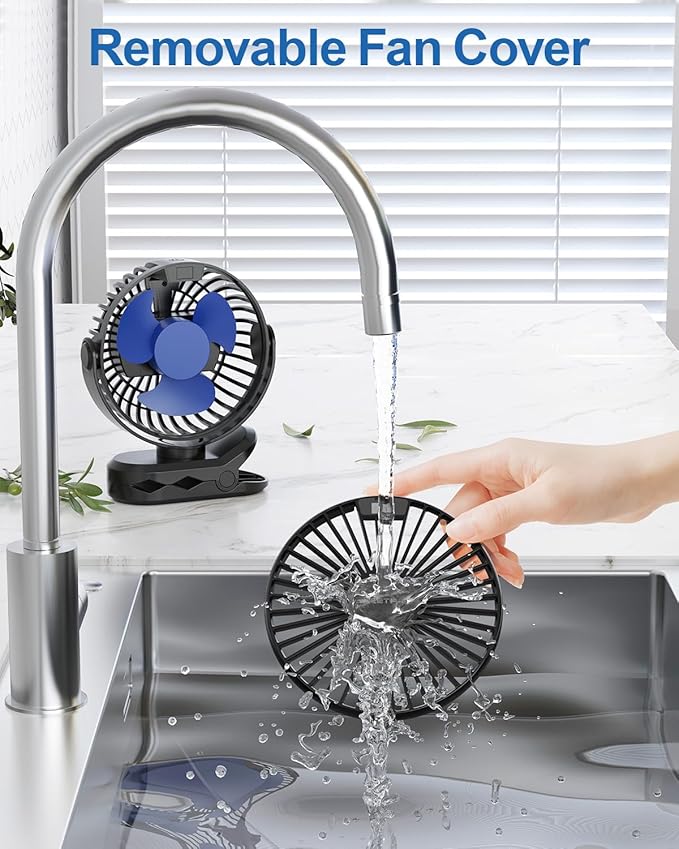 SWEETFULL Portable Clip on Fan - Battery Operated Stroller Fan, 4000mAh Small Rechargeable Fans with LED Display, 4 Speeds, Mini Personal Cooling Desk Cooler for Golf Cart Travel Camping Gym (Black)