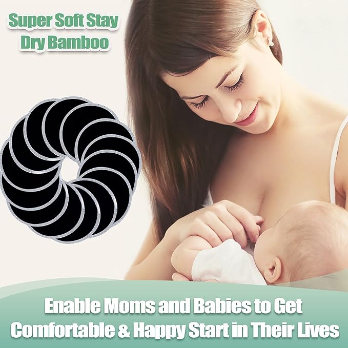 wegreeco Nursing Breast Pads (14 Pack) + Laundry Bag & Travel Storage Bag, 3 Sizes: 3.9/4.7/5.5 inch Option - Washable & Reusable Breastfeeding Nursing Pads