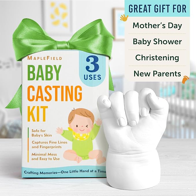 Maplefield 3D Baby Casting Kit - Safe and Easy to Use - DIY Mess-Free Hand and Feet Molding Kit - 3 Packs of Mixing and Setting Powder - Family Keepsake and Thoughtful Baby Gift - Hand Casting