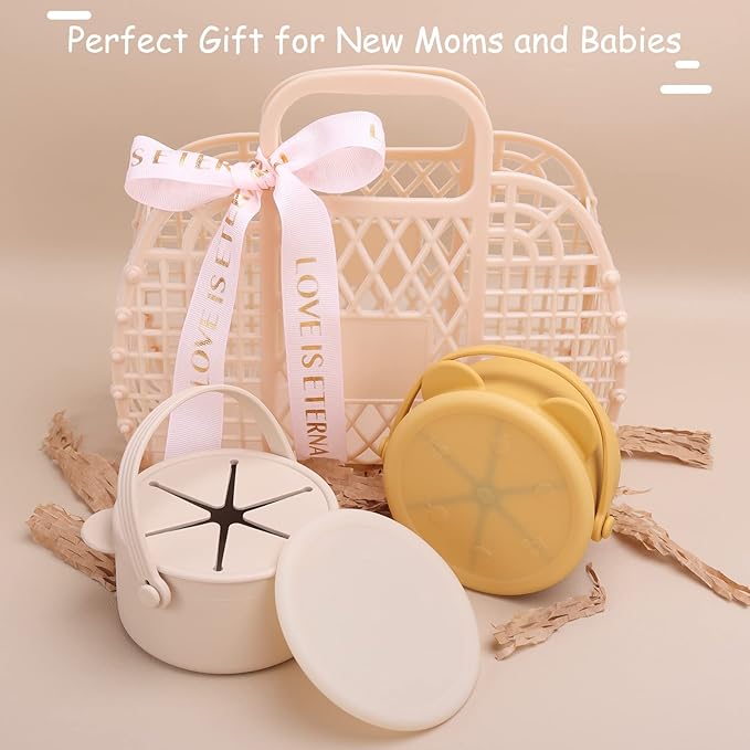 Snack Cups for Toddlers, Silicone Toddler Snack Containers, Baby Treat Catcher with DustProof Lid 2 Pack Dishwasher Safe and BPA Free 9 Oz