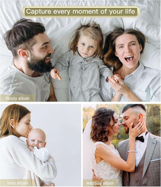 popotop Photo Album Self Adhesive with Picture Display Window,40 Pages DIY Scrapbooking Supplies Kit for 4x6 8x10 Picture,Linen Cover Memory Book for Baby Wedding, with Scraper and Metallic Pen