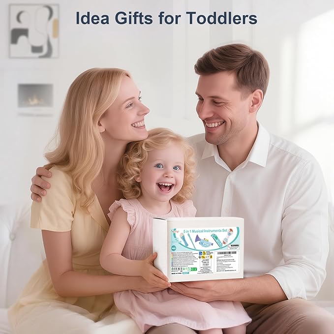 Musical Toys for 2 3 Year Old Boy Girl Birthday Gifts, 5 in 1 Montessori Musical Instruments for Toddlers 2-4 with Trumpet/Microphone/Flute/Harmonica, Preschool Learning Toys for Baby 18+ Months