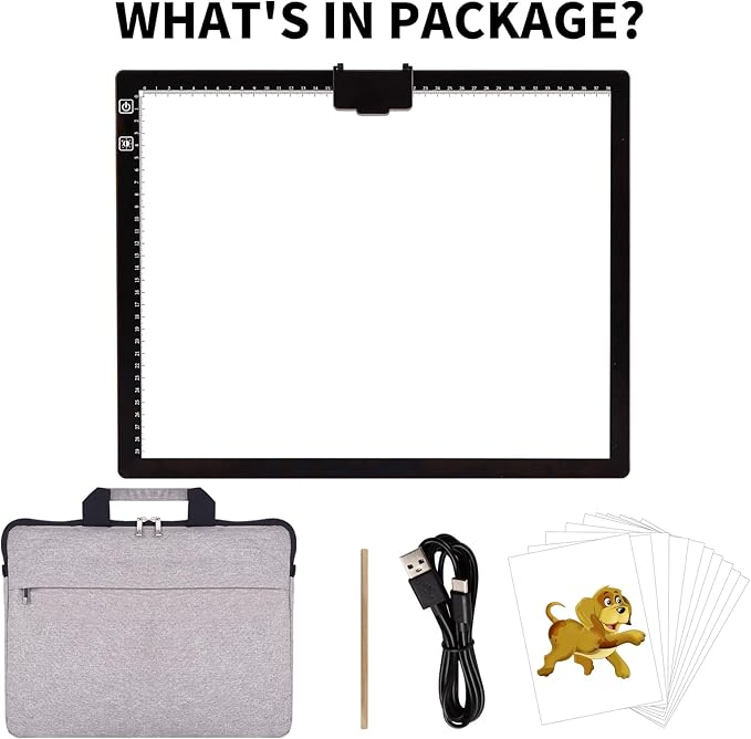 KOBAIBAN Wireless A3 Light Pad with Carry Bag, Foldable Stand, Top Clip, 3 Colors/Stepless/6-level Dimmable Brightness Rechargeable tracing Light Box/Board for Cricut Weeding Vinyl, Diamond Painting