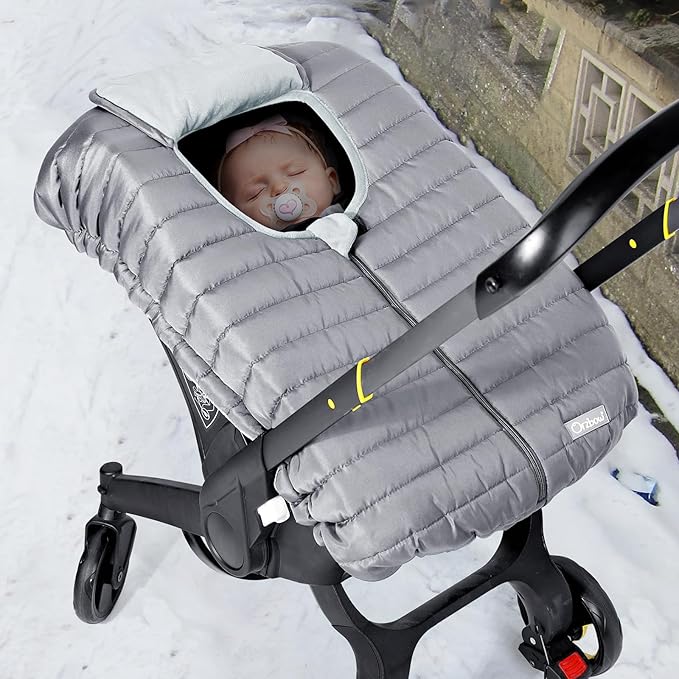 Orzbow Winter Car Seat Cover - Baby Car Seat Cocoon Cover for Boys & Girls, Warm Carseat Canopy Cover to Protect Baby from Wind, Rain & Snow, Waterproof, Universal Fit for Infant Car Seat, Light Grey