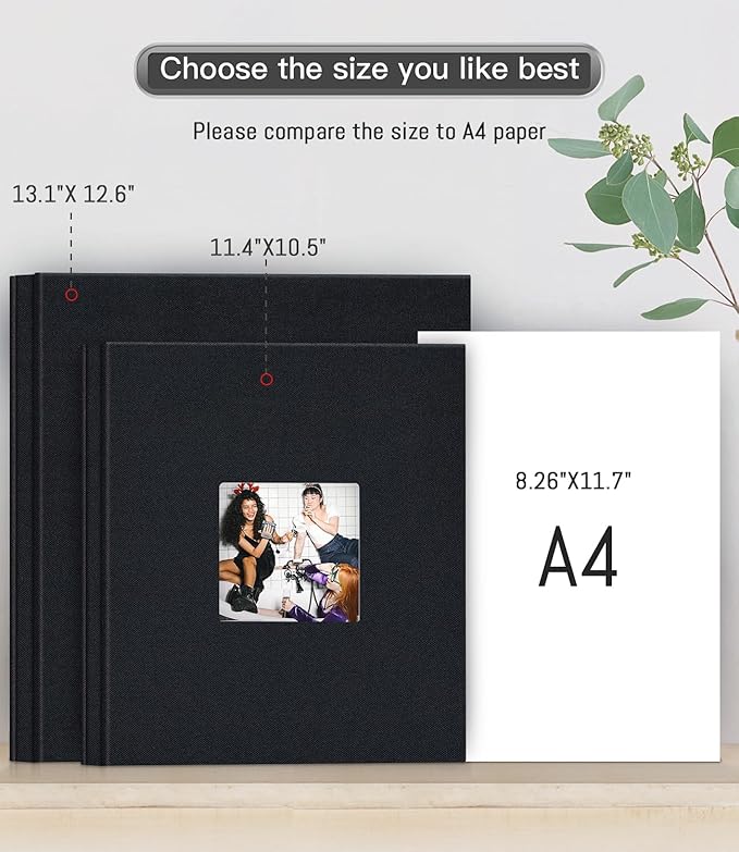 popotop Photo Album Self Adhesive with Picture Display Window,40 Pages DIY Scrapbooking Supplies Kit for 4x6 8x10 Picture,Linen Cover Memory Book for Baby Wedding, with Scraper and Metallic Pen