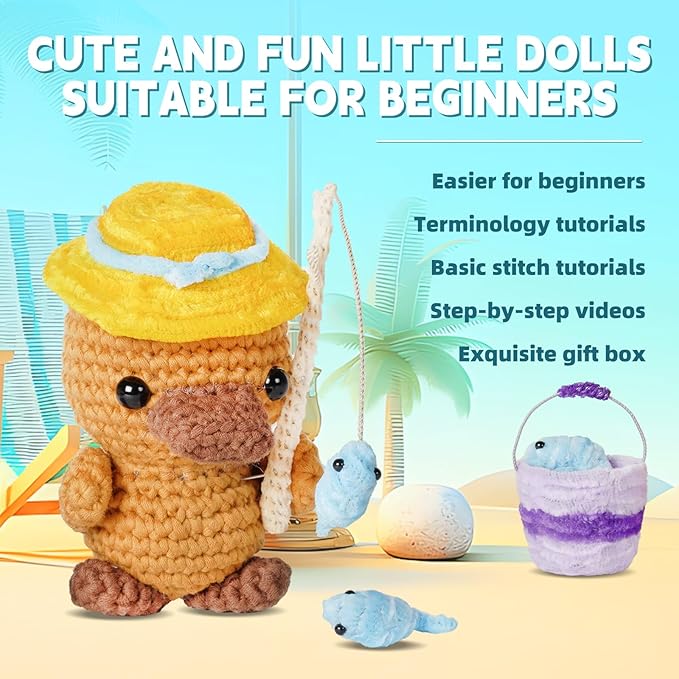 MOREJMTT Crochet Kit for Beginners Animal,Crochet Animal Kits,Crocheting Kit for Starters,Learn to Crochet with Step-by-Step Video Tutorials,Beginner Crochet Kits for Adults(Platypus)