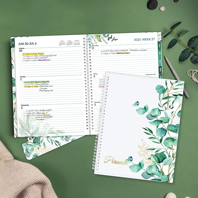 SUNEE Academic Planner 2025-2026 Weekly and Monthly, July 2025-June 2026, 8.5"x11", Tabs, Note Pages, Pockets, Bookmark, Flexible Cover, Spiral Binding, Leaves