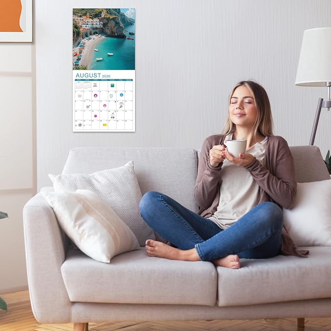 Gannyfer Calendar 2025-2026, 18 Months Beaches Wall Calendar 2025-2026, Large Wall Calendars 12" x 24" Opened, Perfect as Gifts for Friends, Family