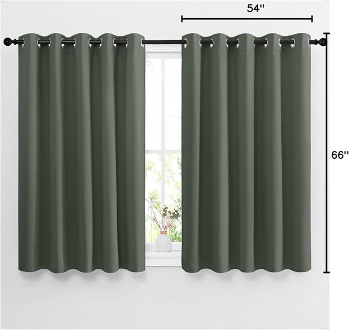 NICETOWN Bedroom Blackout Curtains for Kitchen Window - Window Treatment Thermal Insulated Solid Grommet Sound Reducing for Kitchen/Nursery, Dark Mallard, 2 Panels, W66 x L54