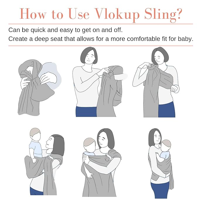 Ring Sling Baby Carrier, Soft Linen Cotton Baby Sling Carrier Newborn to Toddler, Baby Wrap Carrier for Plus Size Parents, Perfect Shower Gift, Grey