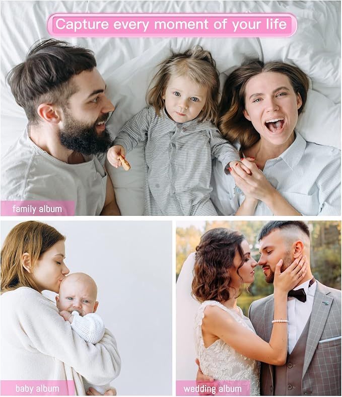 popotop Photo Album Self Adhesive with Picture Display Window,60 Pages DIY Scrapbooking Supplies Kit for 4x6 8x10 Picture,Linen Cover Memory Book for Baby Wedding, with Scraper and Metallic Pen