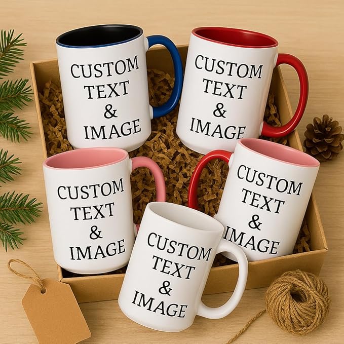 Customized 15oz Ceramic Coffee Mugs with Personalized Text and Photo Image Upload Novelty Gift, Personalize With Different Design And Images, Custom Gift (Red)