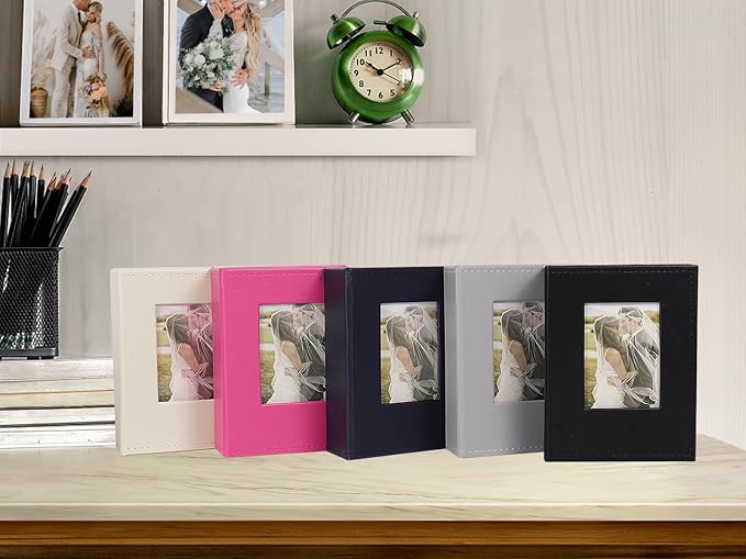 RECUTMS Small Photo Album 4x6 52 Photos, Mini Photo Book Leather Cover with Front Window, 26-Sheet Holds 52 Pictures, Artwork or Postcards Storage for Wedding Family Baby Vacation(Black)